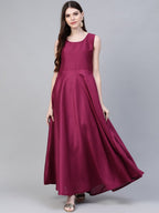 Ahalyaa Women Navy Blue & Magenta Ethnic Sreen Printed Layered Maxi Dress | Grocsy