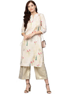 Ahalyaa Beige Printed Straight Kurta For Women | Grocsy