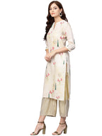 Ahalyaa Beige Printed Straight Kurta For Women | Grocsy