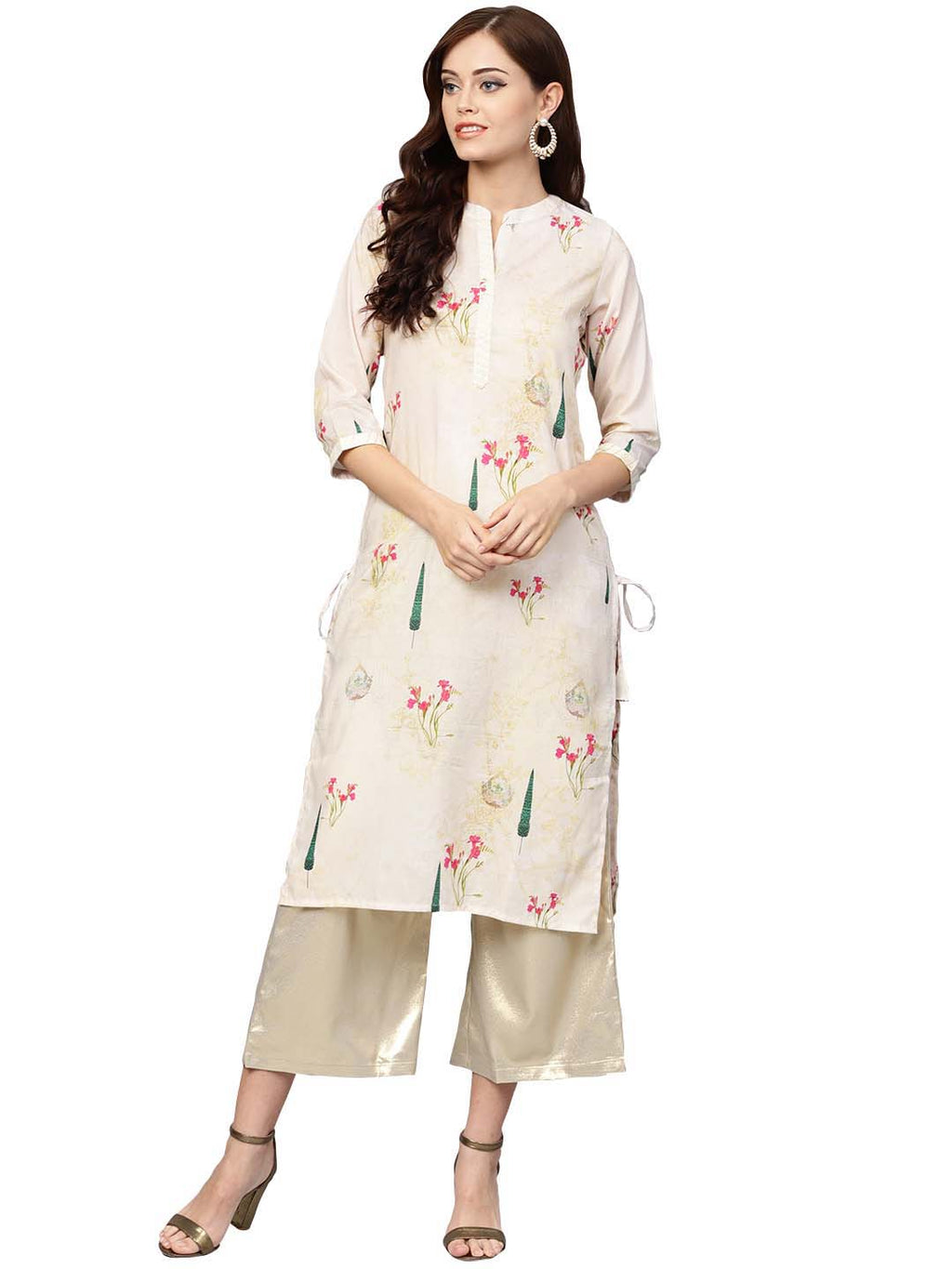 Ahalyaa Beige Printed Straight Kurta For Women | Grocsy