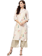 Ahalyaa Beige Printed Straight Kurta For Women | Grocsy