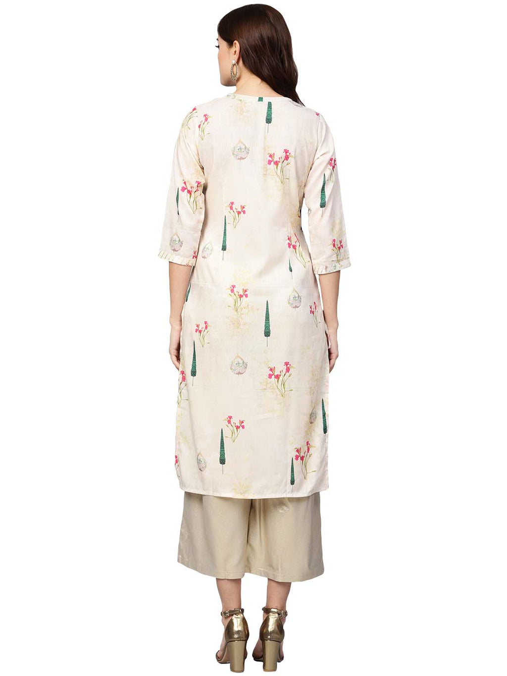 Ahalyaa Beige Printed Straight Kurta For Women | Grocsy