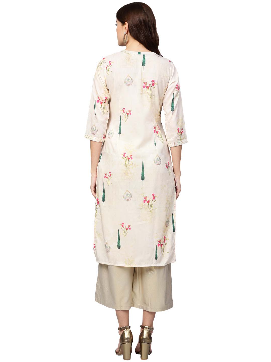 Ahalyaa Beige Printed Straight Kurta For Women | Grocsy