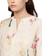 Ahalyaa Beige Printed Straight Kurta For Women | Grocsy