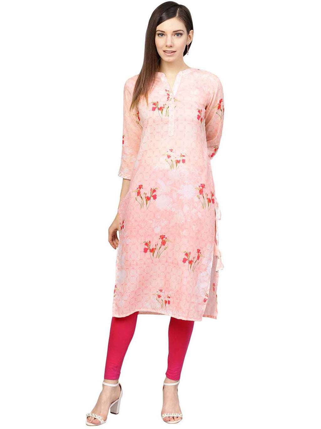 Ahalyaa Printed Floral Muslin Straight Kurta For Women | Grocsy