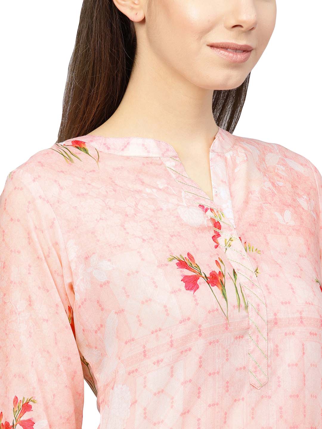 Ahalyaa Printed Floral Muslin Straight Kurta For Women | Grocsy