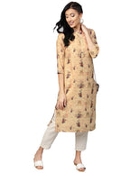 Ahalyaa Beige Dusty Print Straight Kurta For Women | Grocsy