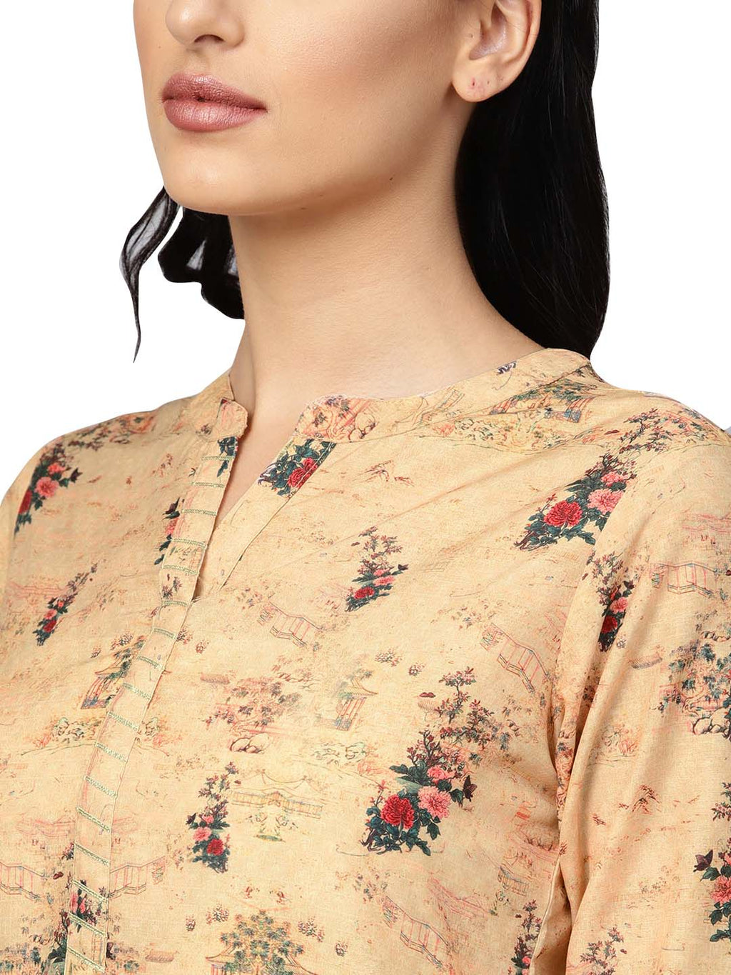 Ahalyaa Beige Dusty Print Straight Kurta For Women | Grocsy