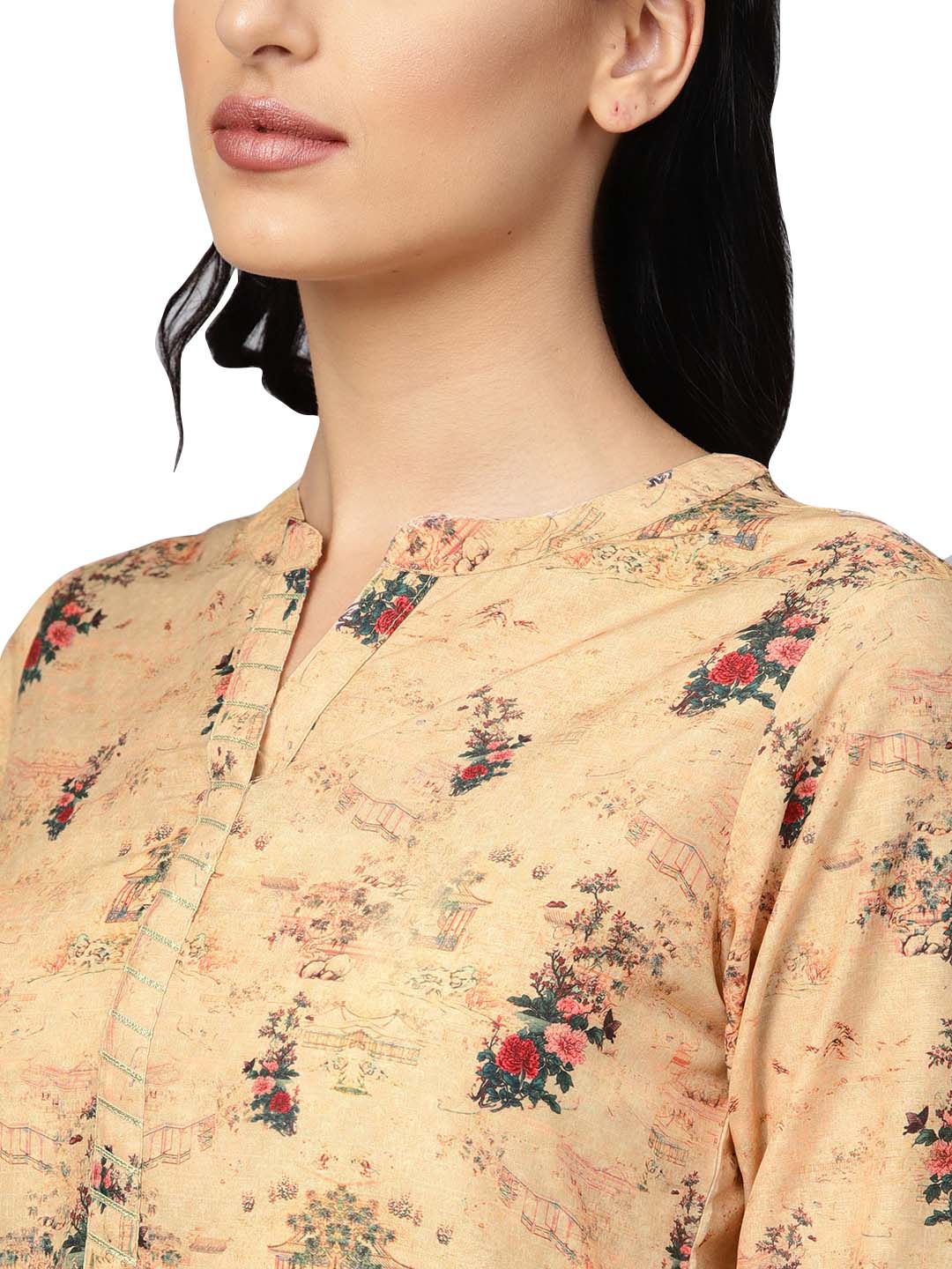 Ahalyaa Beige Dusty Print Straight Kurta For Women | Grocsy