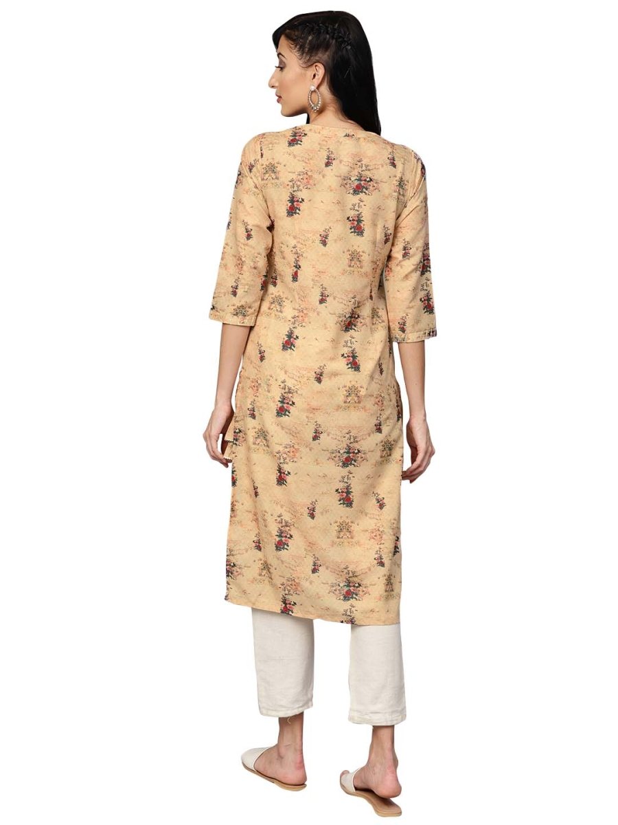 Ahalyaa Beige Dusty Print Straight Kurta For Women | Grocsy