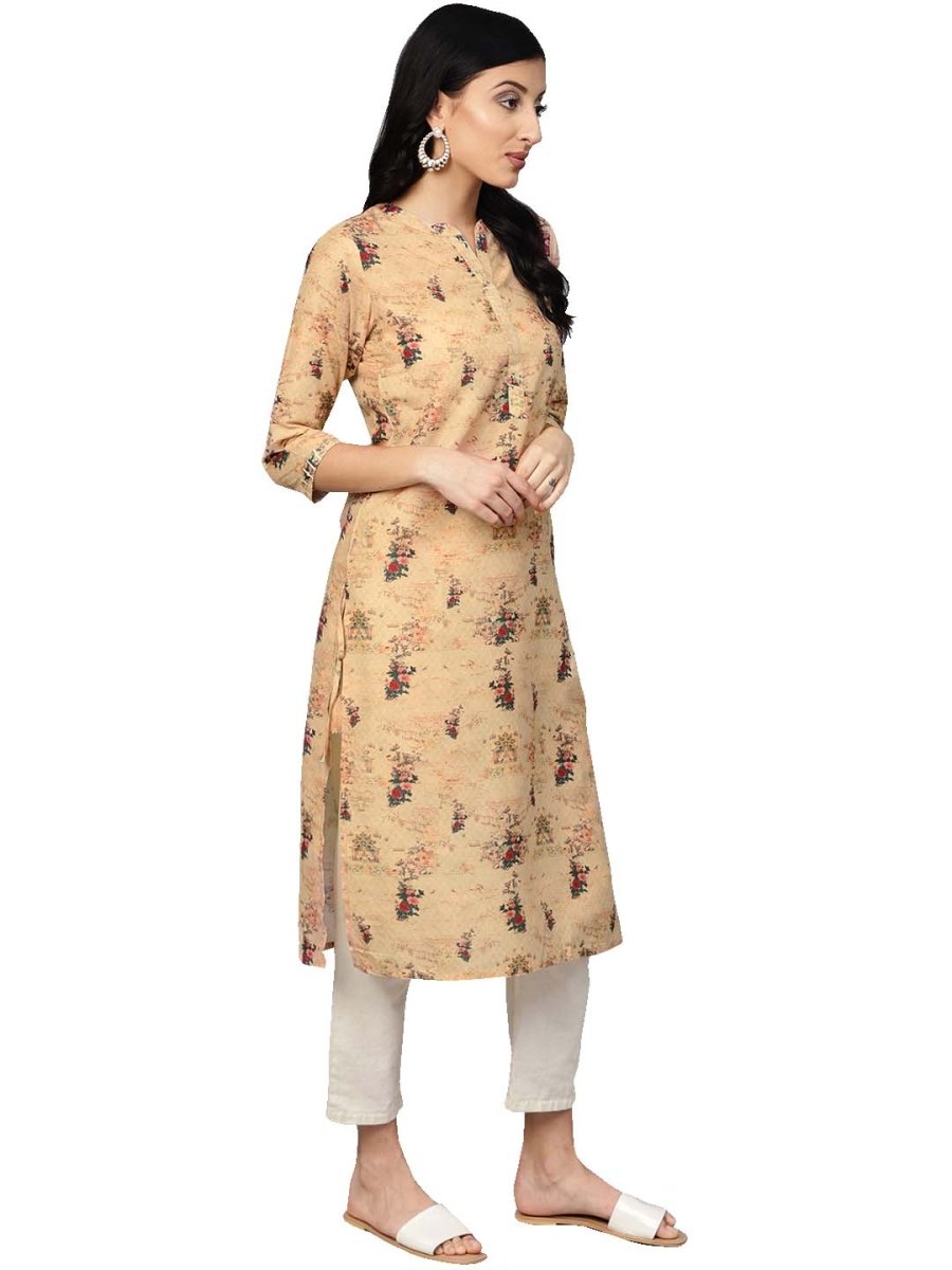 Ahalyaa Beige Dusty Print Straight Kurta For Women | Grocsy