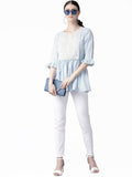 Ahalyaa Women Blue & White Checked A-Line Top | Grocsy