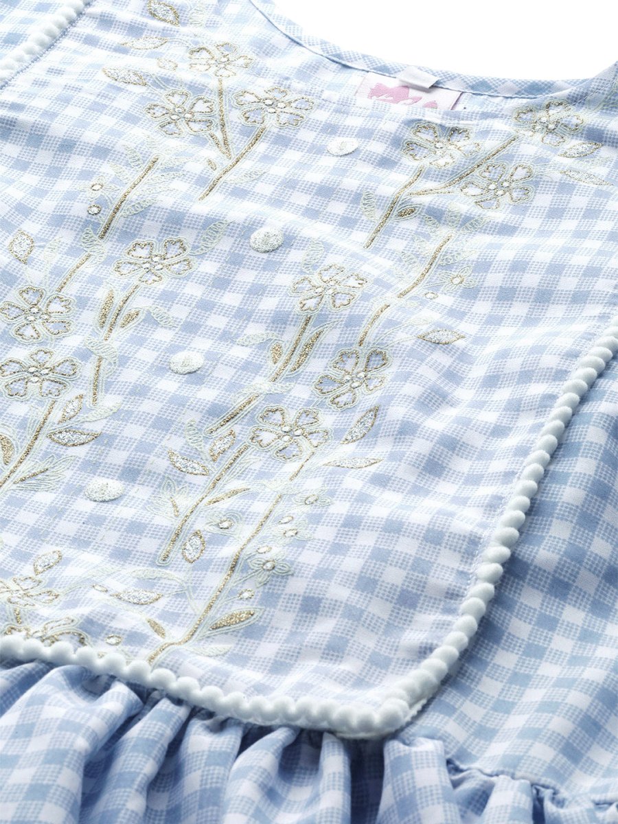 Ahalyaa Women Blue & White Checked A-Line Top | Grocsy