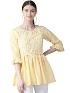 Ahalyaa Yellow & White Checked A-Line Top | Grocsy