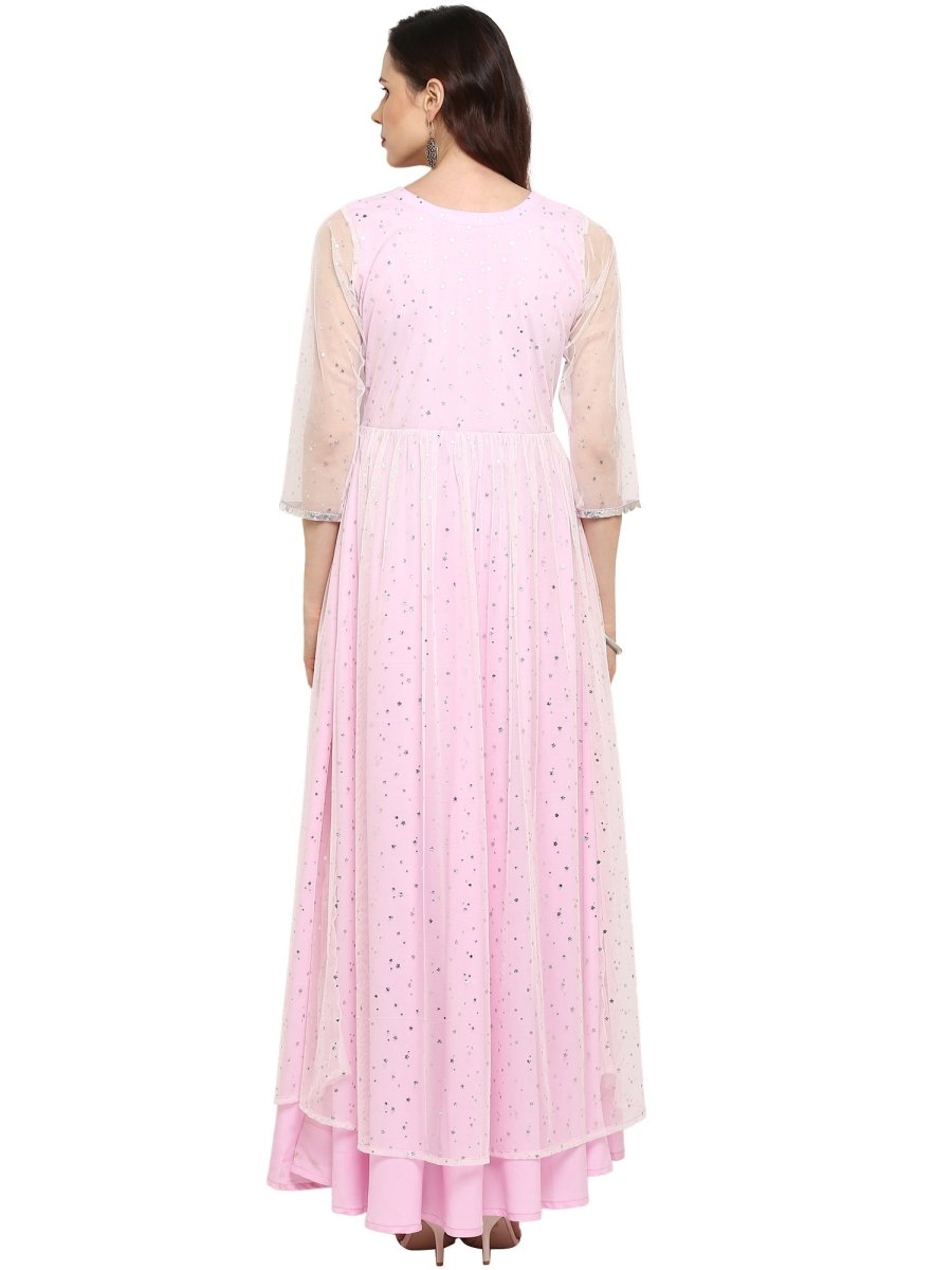 Ahalyaa Women's Stylist Double Layered Light Pink Indo Western Kurta Dress | Grocsy