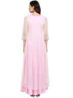 Ahalyaa Women's Stylist Double Layered Light Pink Indo Western Kurta Dress | Grocsy