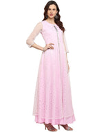Ahalyaa Women's Stylist Double Layered Light Pink Indo Western Kurta Dress | Grocsy