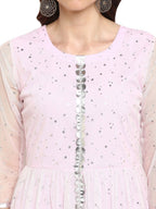 Ahalyaa Women's Stylist Double Layered Light Pink Indo Western Kurta Dress | Grocsy