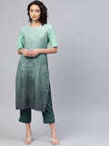 Ahalyaa Women Sea Green & Blue Printed Kurta With Trousers | Grocsy