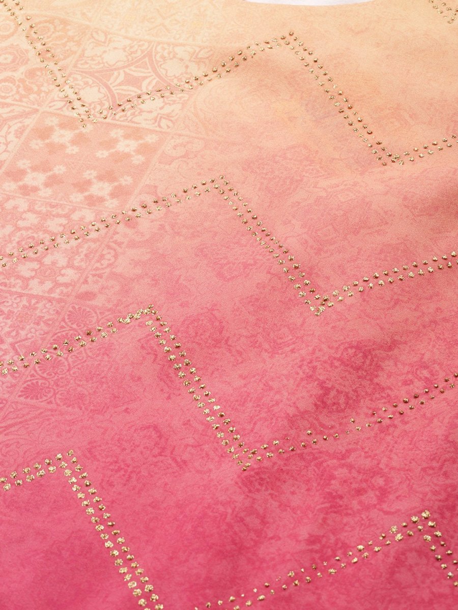 Ahalyaa Women Pink & Golden Dyed Printed Kurta With Trousers | Grocsy