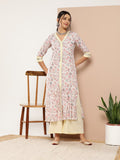 Ahalyaa Women Pink Floral Printed Pleated Gotta Patti Kurta with Palazzos | Grocsy