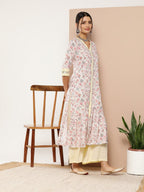 Ahalyaa Women Pink Floral Printed Pleated Gotta Patti Kurta with Palazzos | Grocsy