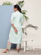 Ahalyaa Women Turquoise Blue Printed Gotta Patti Kurta with Trousers | Grocsy