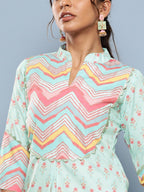 Ahalyaa Women Turquoise Blue Printed Gotta Patti Kurta with Trousers | Grocsy