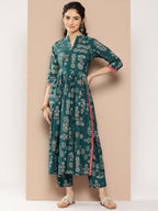 Ahalyaa Women Floral Printed Pleated Kurta with Trousers | Grocsy