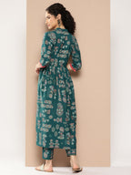 Ahalyaa Women Floral Printed Pleated Kurta with Trousers | Grocsy
