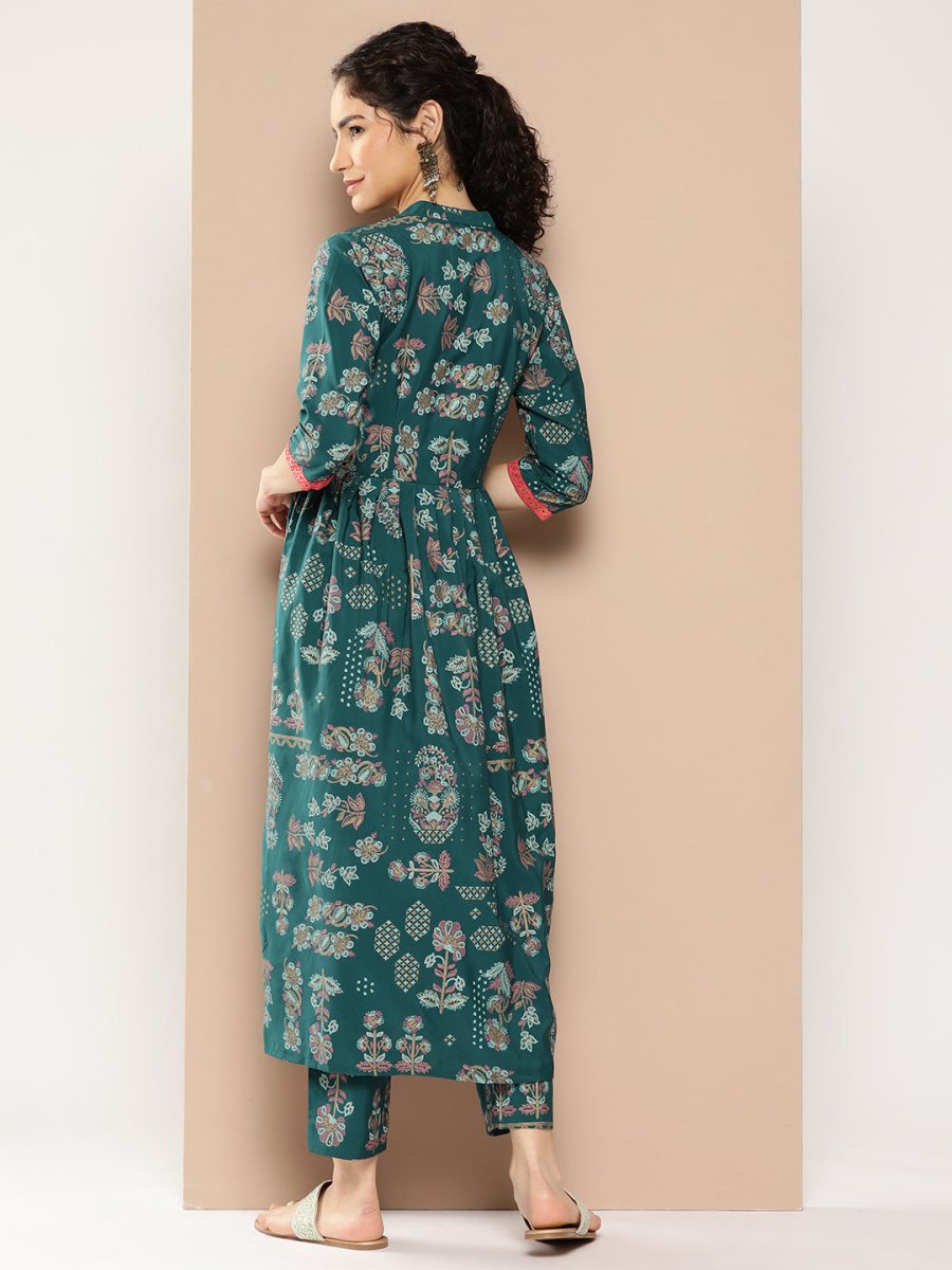 Ahalyaa Women Floral Printed Pleated Kurta with Trousers | Grocsy