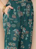 Ahalyaa Women Floral Printed Pleated Kurta with Trousers | Grocsy