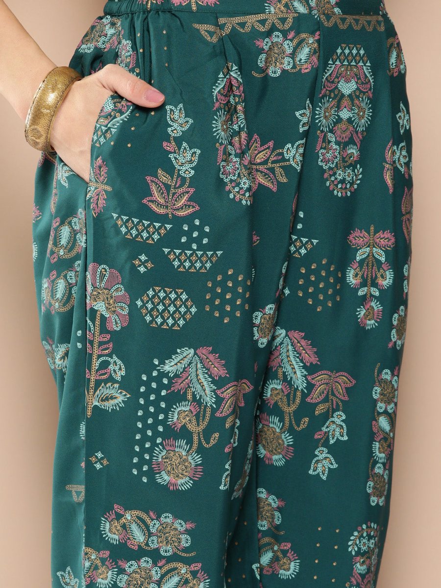 Ahalyaa Women Floral Printed Pleated Kurta with Trousers | Grocsy