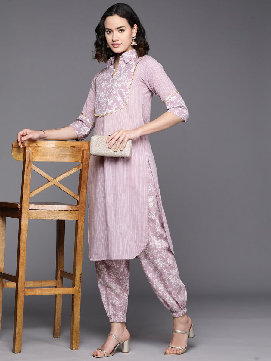 Ahalyaa Floral Printed Regular Gotta Patti Pure Cotton Kurta With Salwar | Grocsy