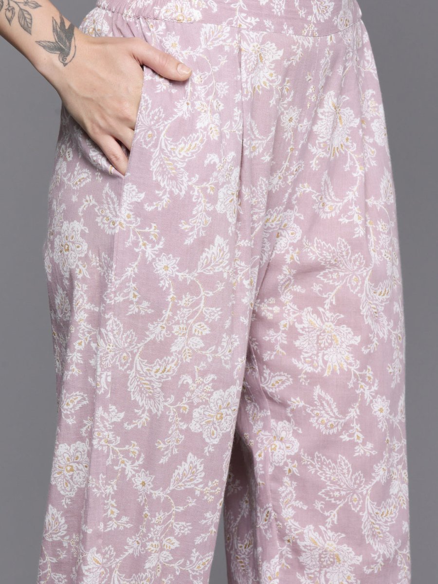 Ahalyaa Floral Printed Regular Gotta Patti Pure Cotton Kurta With Salwar | Grocsy