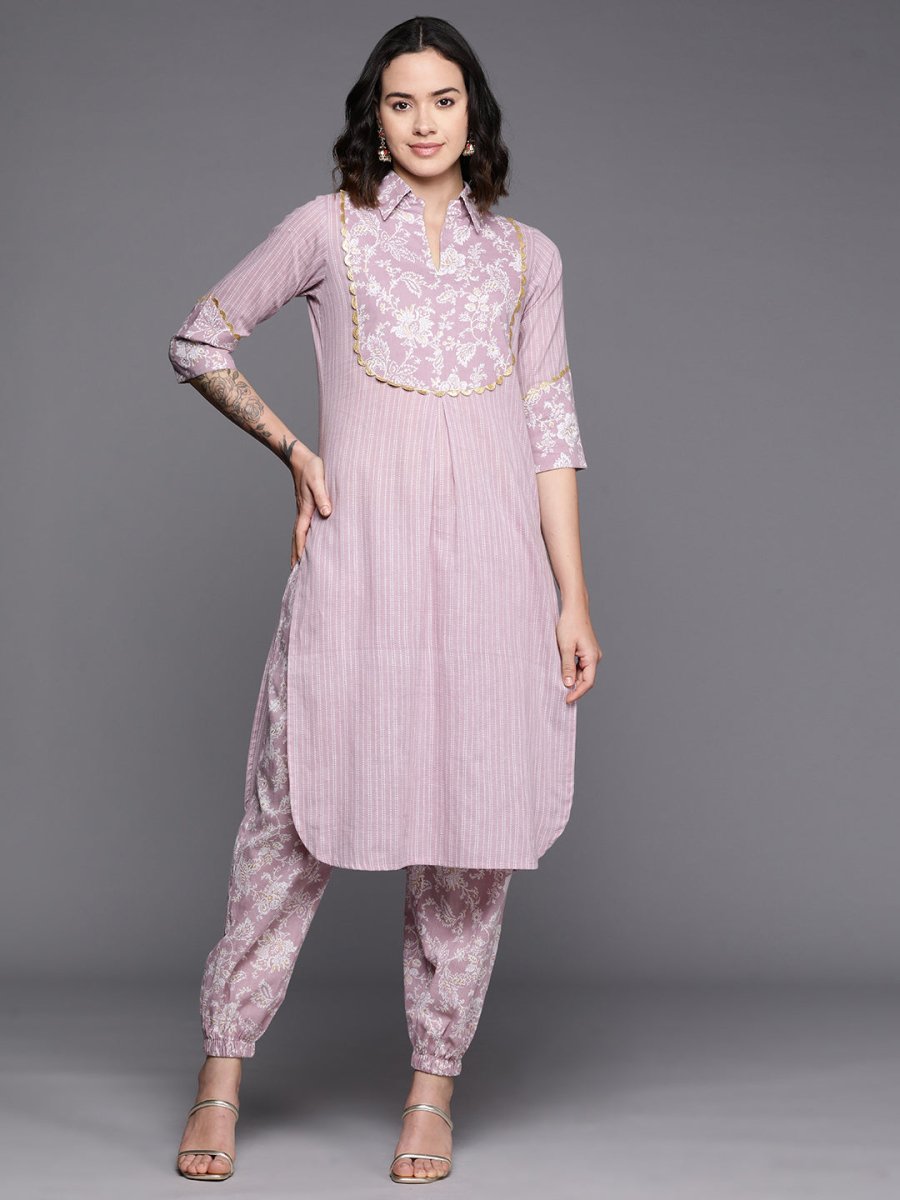 Ahalyaa Floral Printed Regular Gotta Patti Pure Cotton Kurta With Salwar | Grocsy