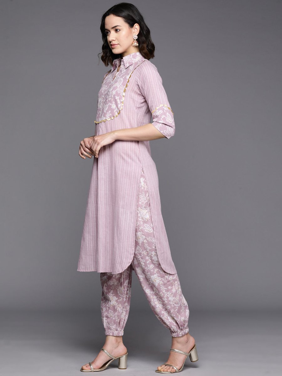 Ahalyaa Floral Printed Regular Gotta Patti Pure Cotton Kurta With Salwar | Grocsy