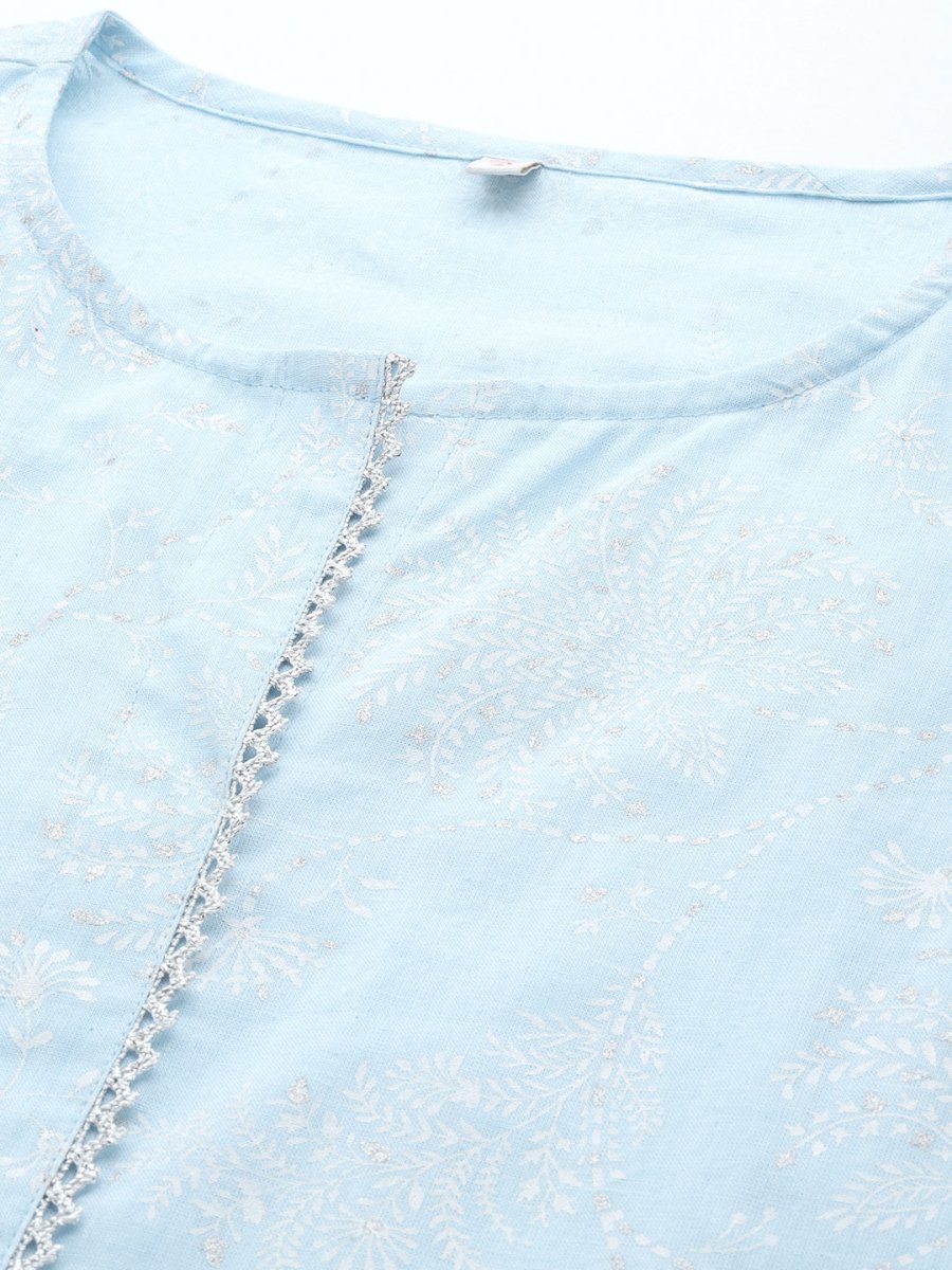 Ahalyaa Floral Printed Regular Pure Cotton Kurta With Palazzos | Grocsy
