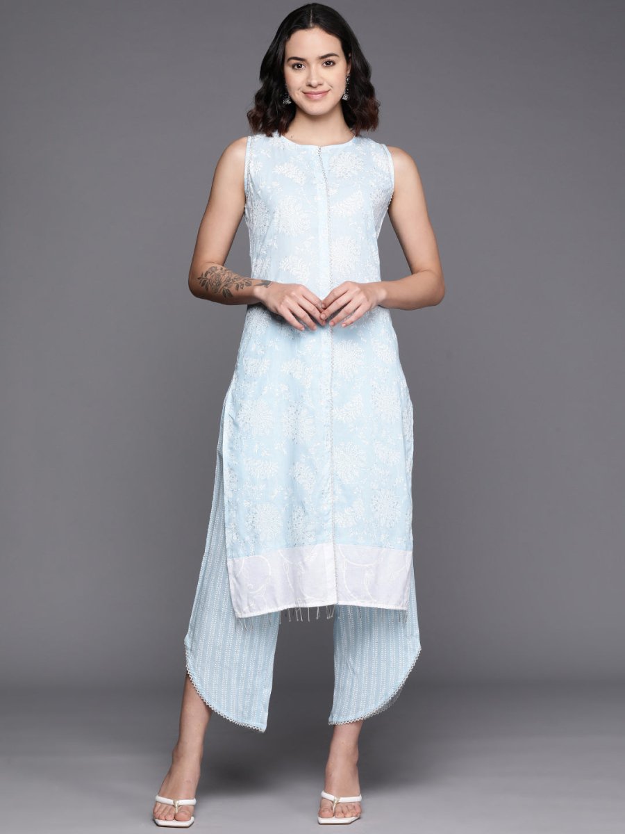 Ahalyaa Floral Printed Regular Pure Cotton Kurta With Palazzos | Grocsy