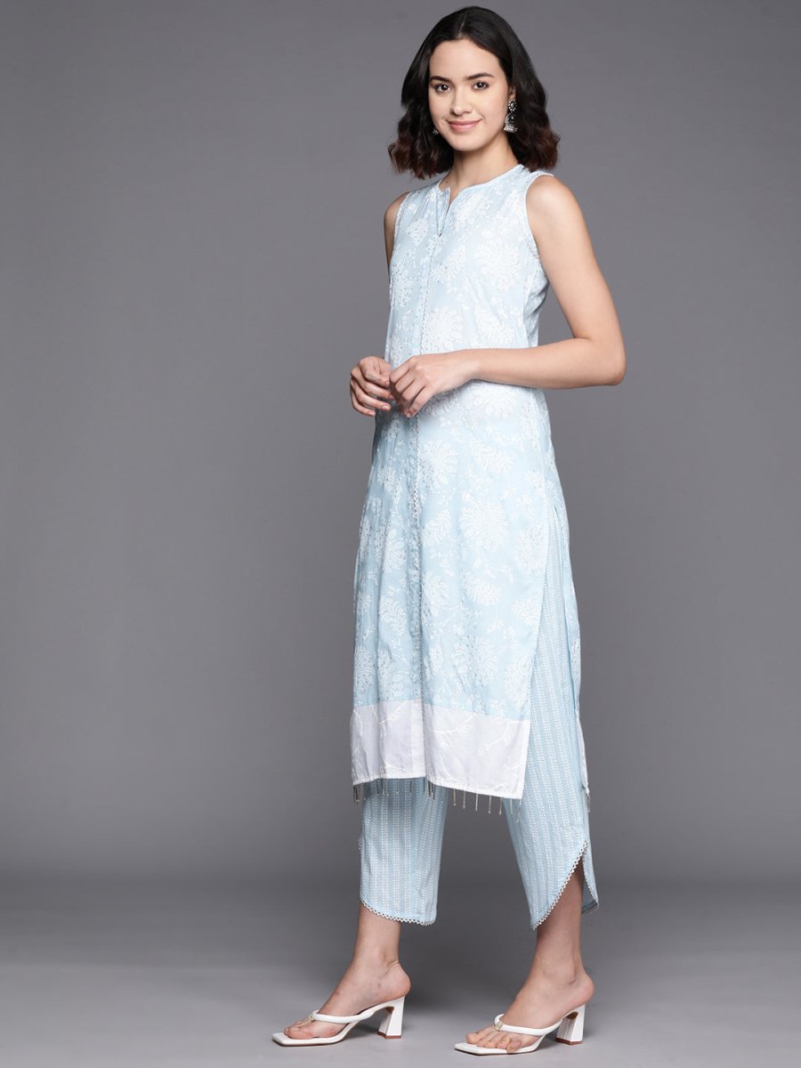 Ahalyaa Floral Printed Regular Pure Cotton Kurta With Palazzos | Grocsy
