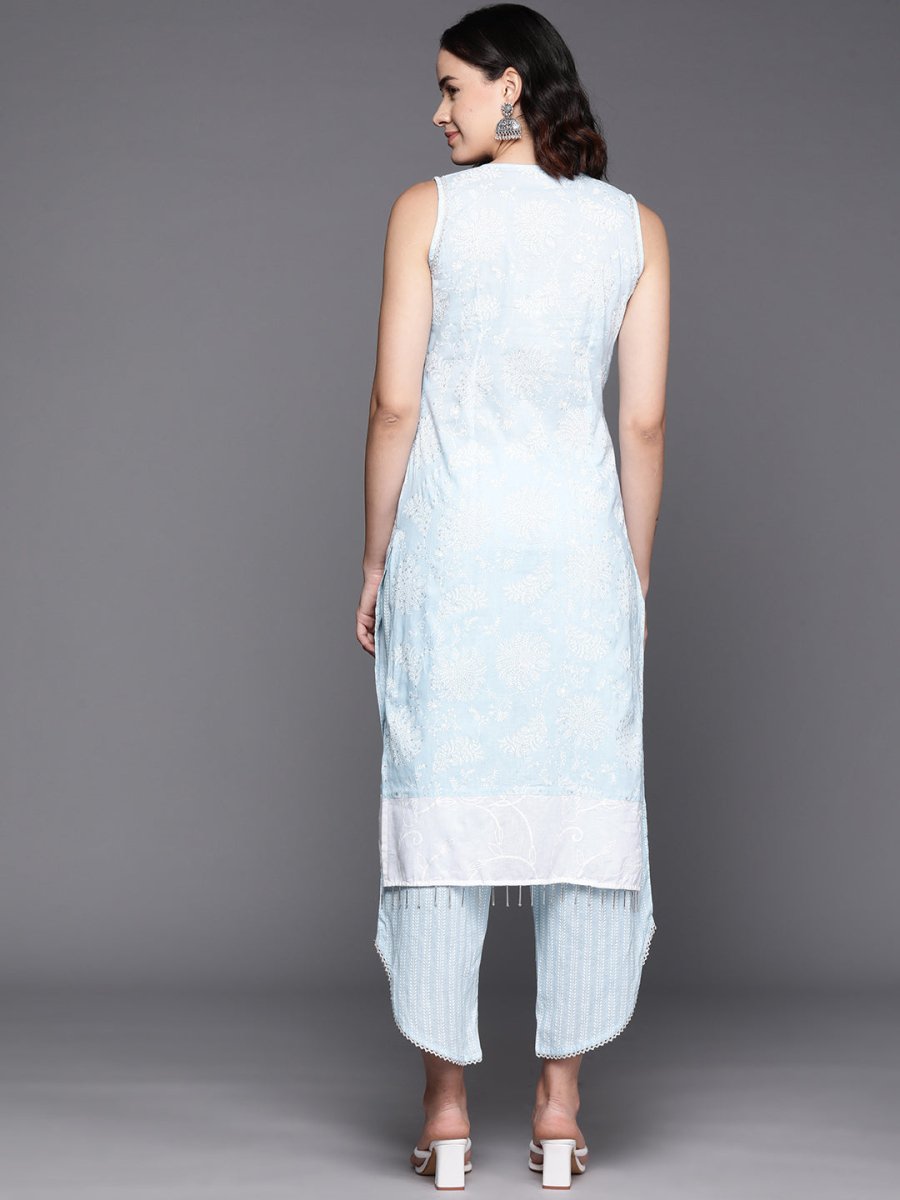Ahalyaa Floral Printed Regular Pure Cotton Kurta With Palazzos | Grocsy