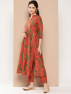 Ahalyaa Women Floral Printed Pleated Gotta Patti Kurta with Trousers | Grocsy