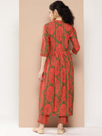 Ahalyaa Women Floral Printed Pleated Gotta Patti Kurta with Trousers | Grocsy