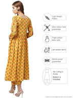 Ahalyaa Mustard Gathered Printed Kurta With Pant | Grocsy