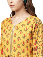 Ahalyaa Mustard Gathered Printed Kurta With Pant | Grocsy