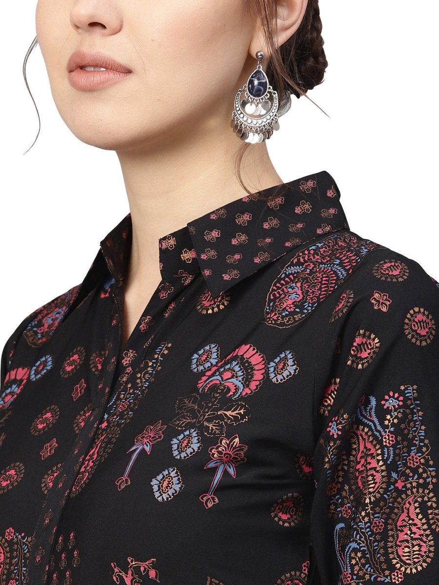 Ahalyaa Black Poly Crepe Pathani Kurta Set | Grocsy