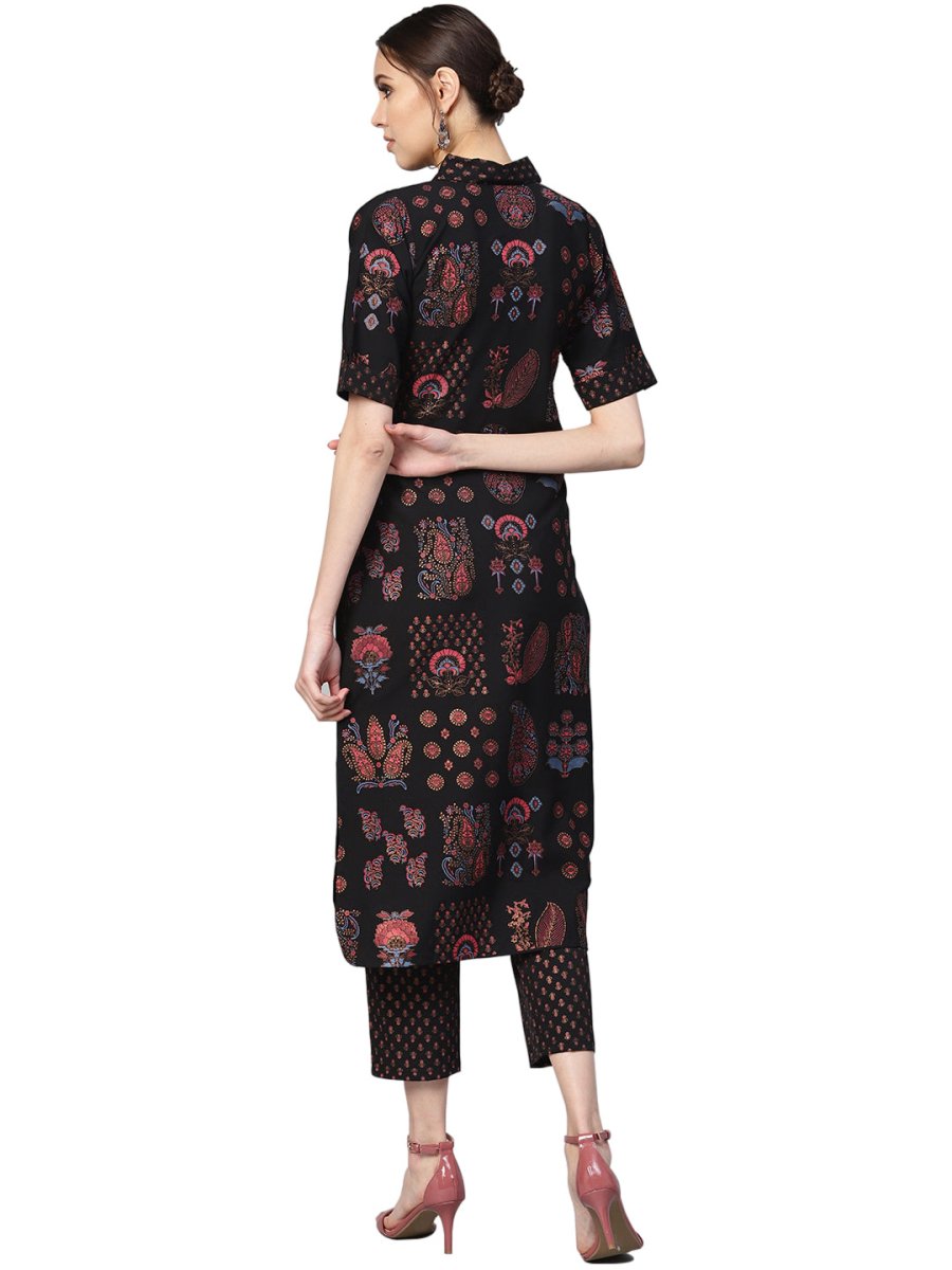 Ahalyaa Black Poly Crepe Pathani Kurta Set | Grocsy