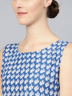 Ahalyaa Women Blue & White Printed Kurta with Trousers | Grocsy