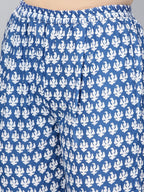 Ahalyaa Women Blue & White Printed Kurta with Trousers | Grocsy