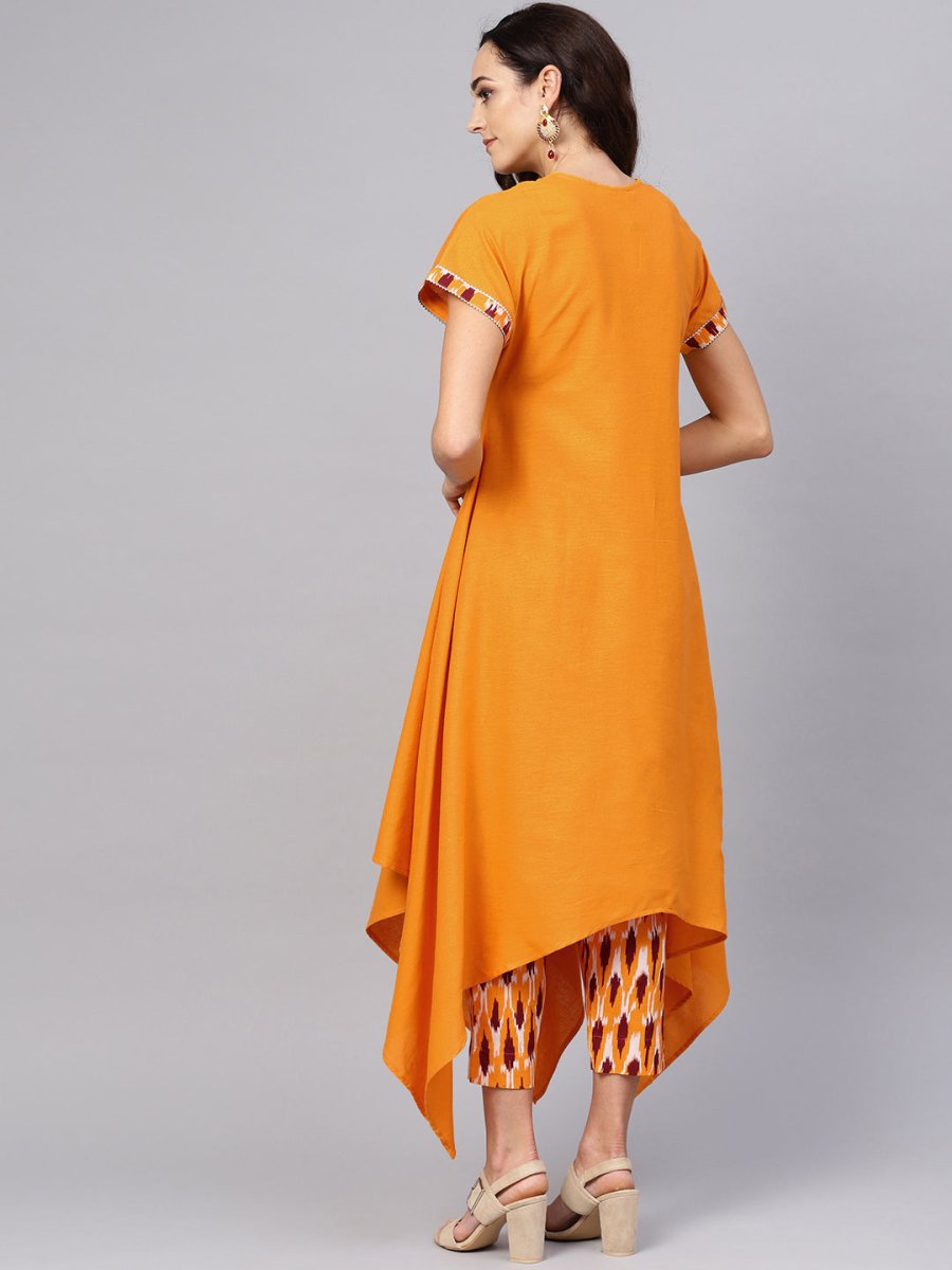 Ahalyaa Mustard Solid Kimono Style Cotton Kurta Set | Grocsy